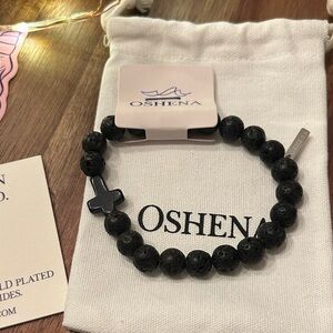 Oshena Black lava‎ stones cross Beaded Bracelet UNISEX